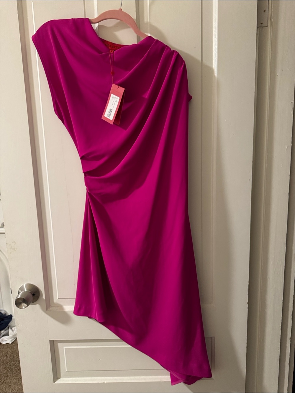 Halston Heritage Asymmetrical Perri One-Shoulder Dress in Fuchsia